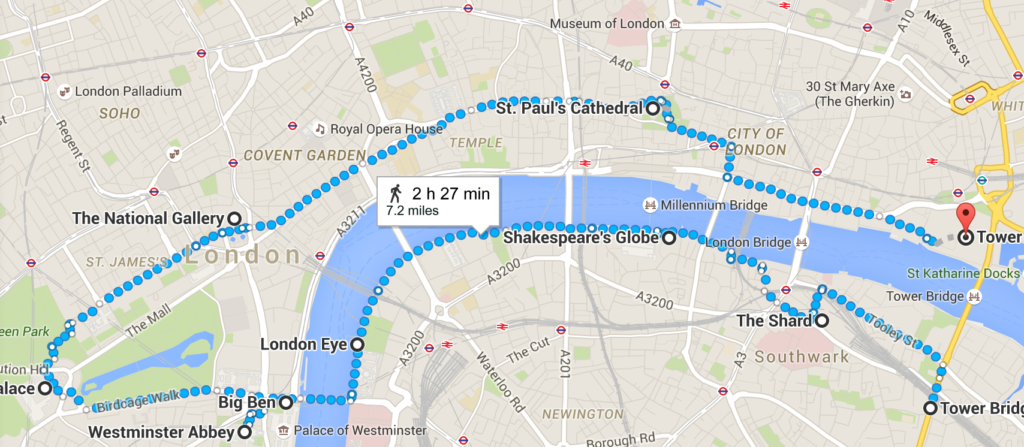 tourist route in london