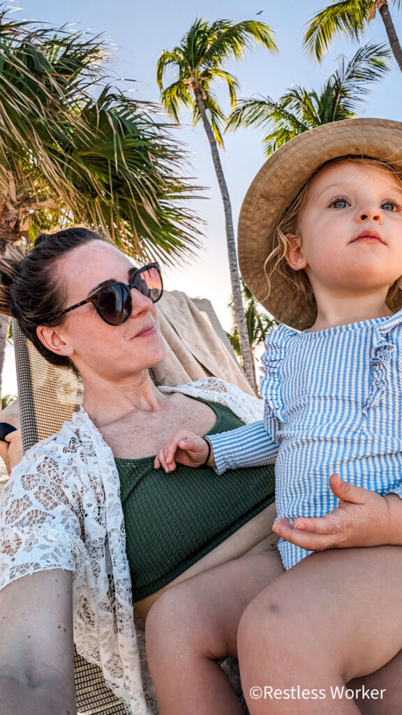 mother and daughter sitting in Punta Cana Dominican Republic